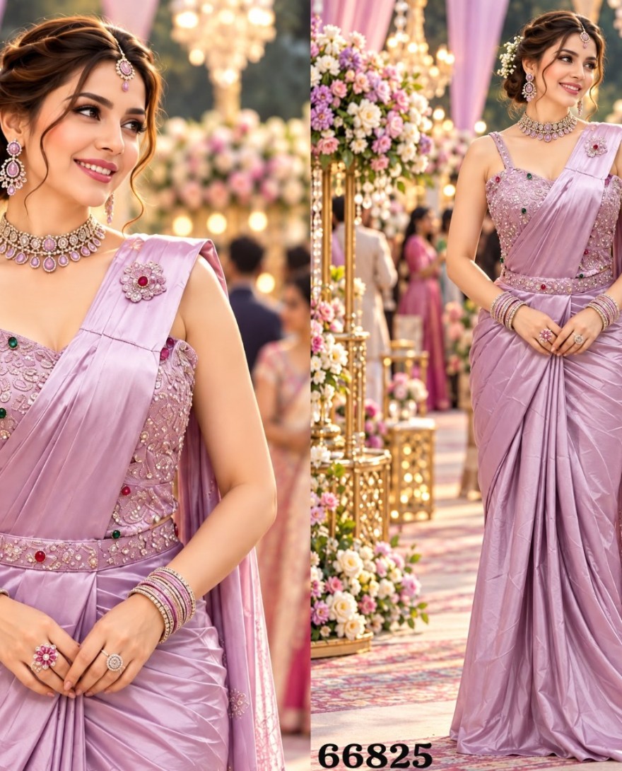 LAVENDER - Lavender Satin Classic Sari